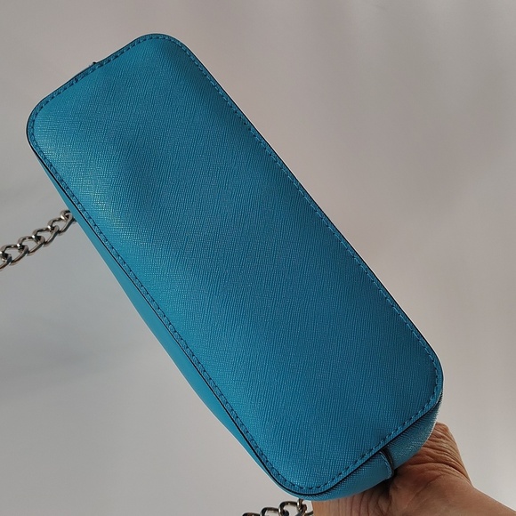 Steve Madden Teal Blue Zip Top Partial Chain Strap Crossbody Bag - Picture 6 of 9